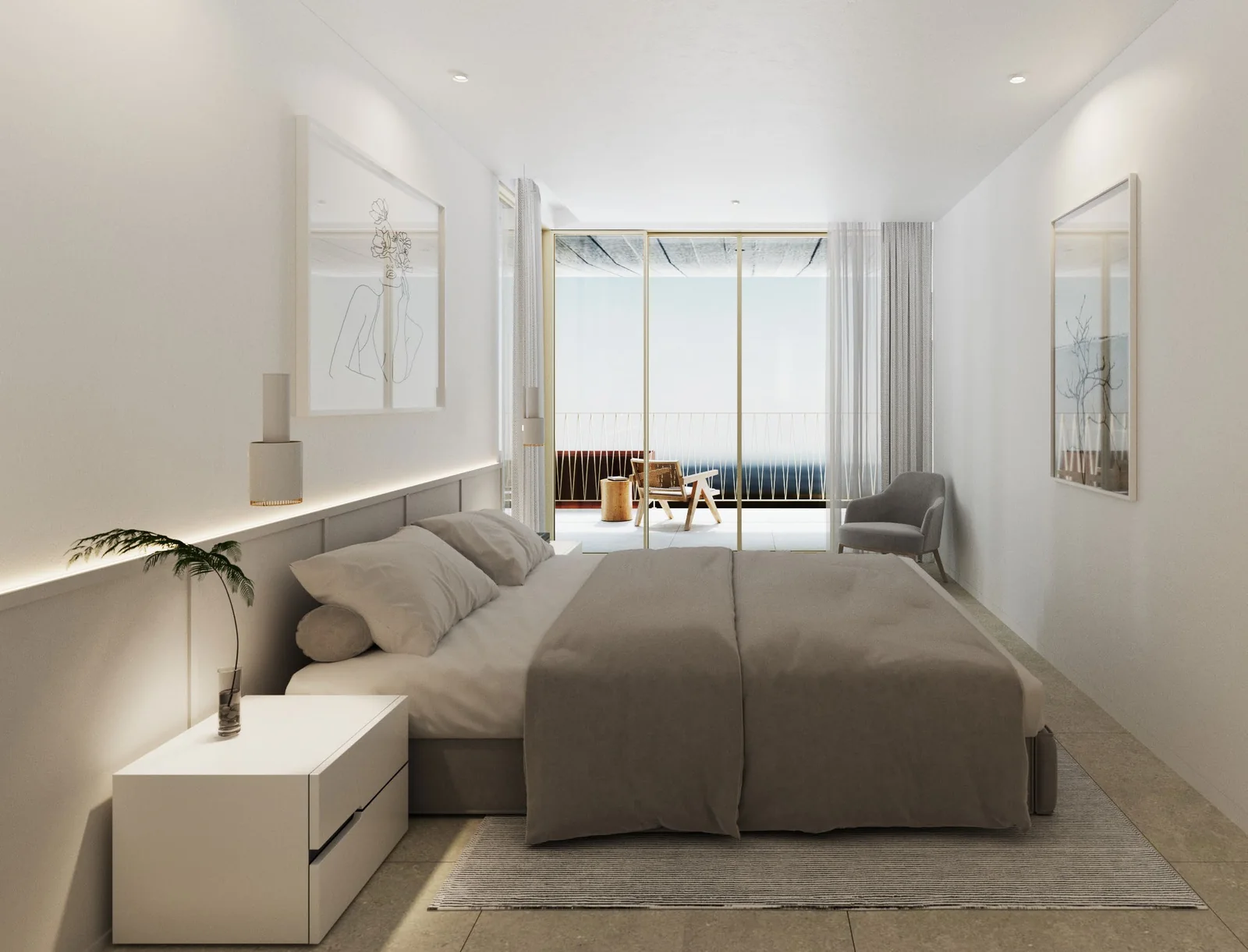 Bedroom interior with terrace doors