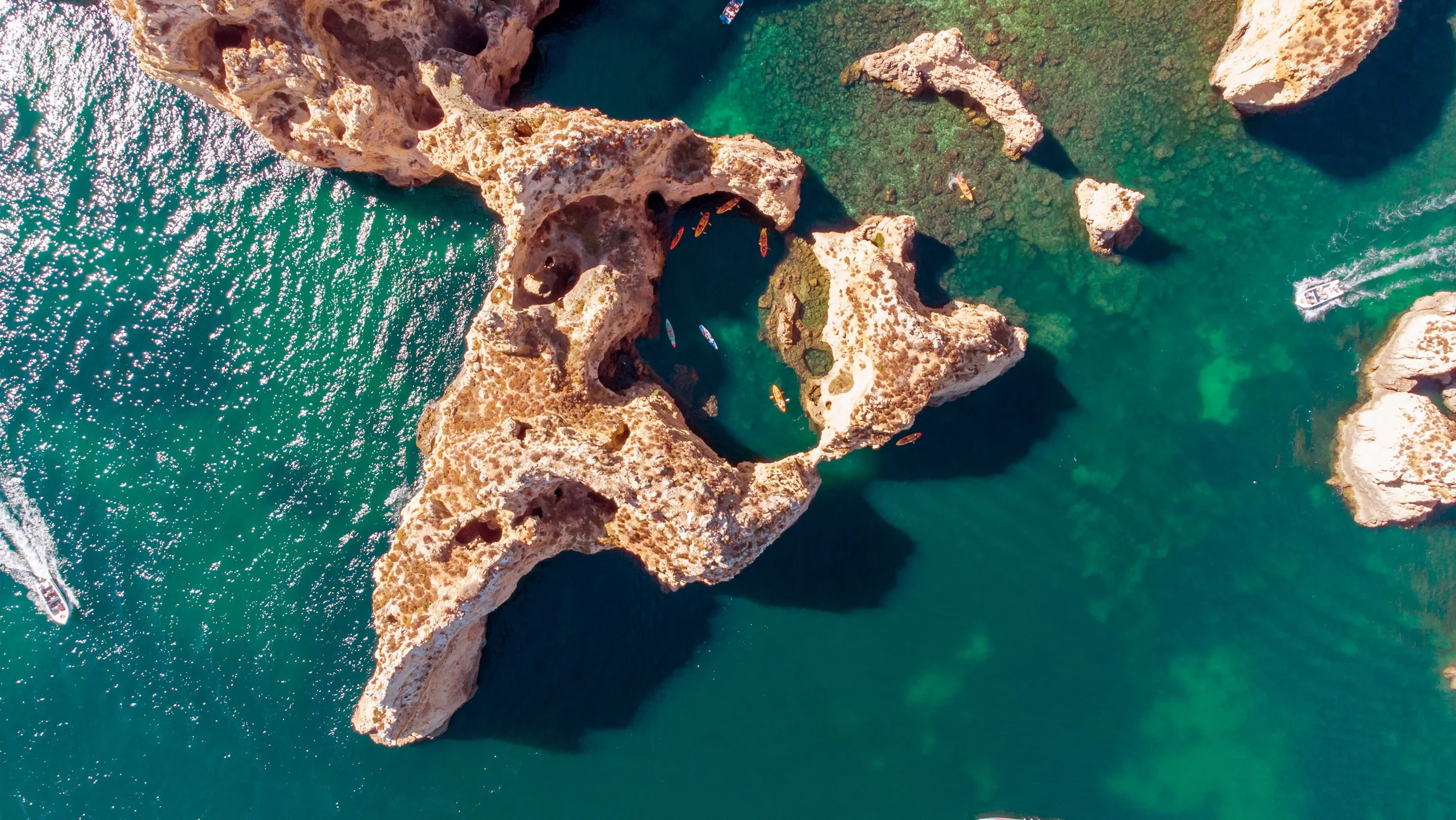 Aerial view of the Algarve coast and turquoise sea