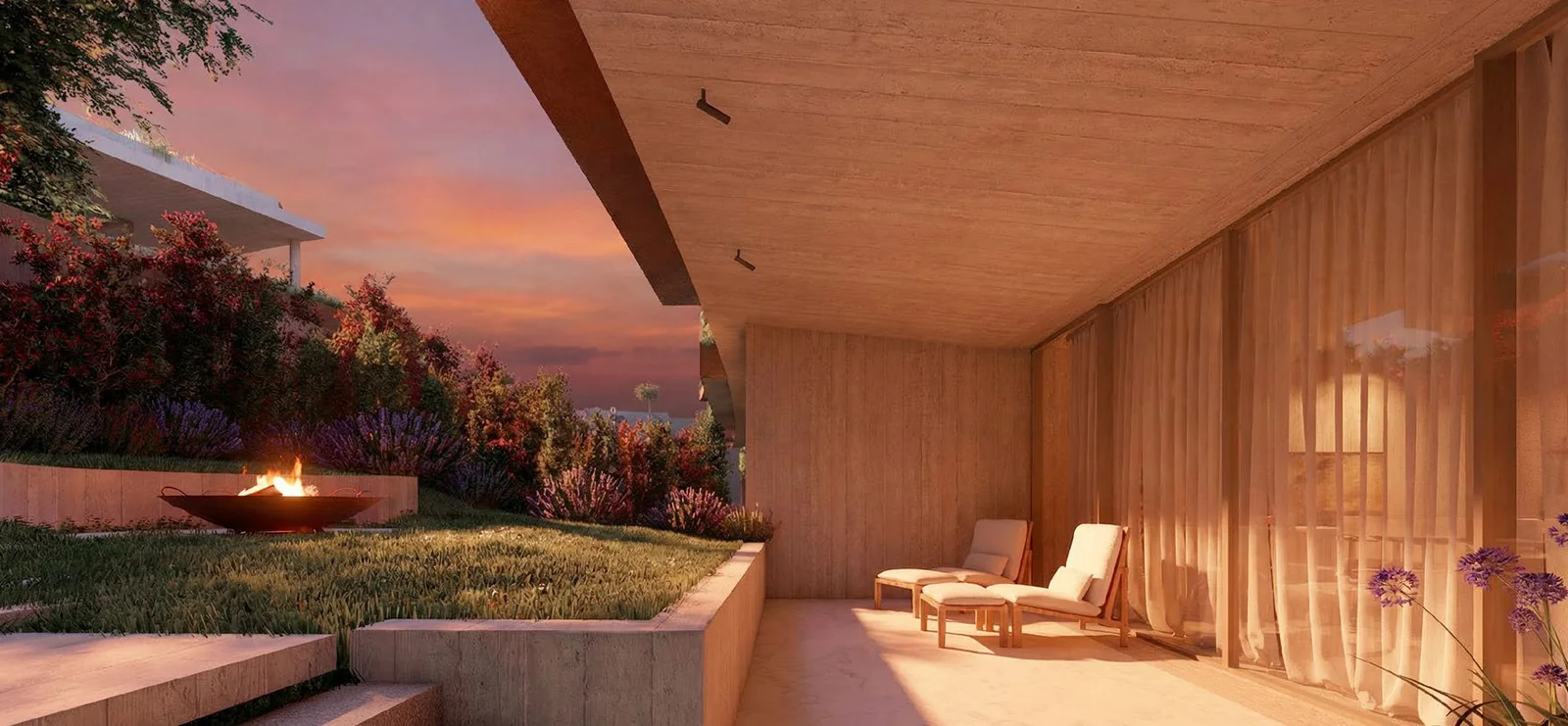 Garden terrace at sunset