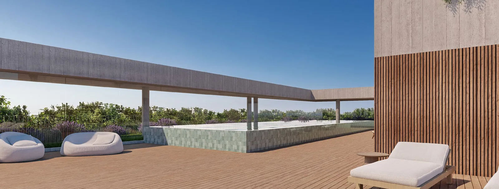 Pool deck with loungers